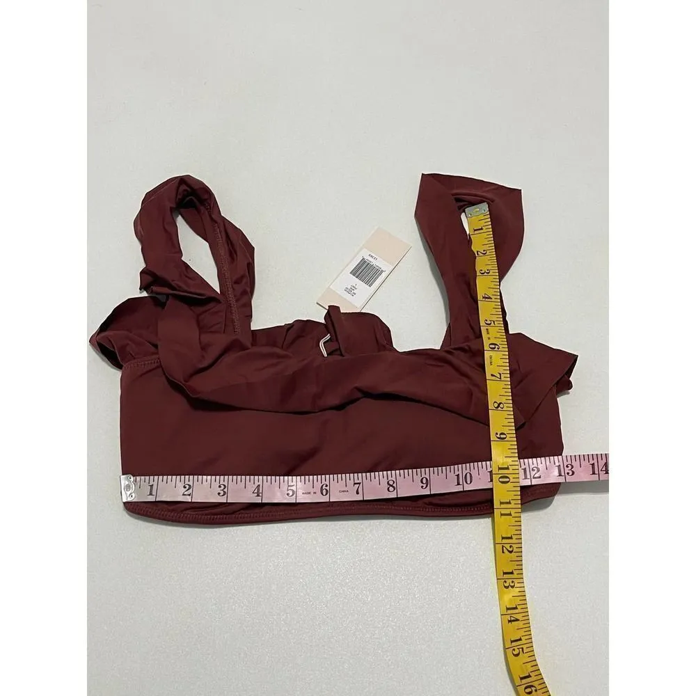 Eberjey Jane Solid Port Ruffle Sleeve Bikini Top Swimsuit Burgundy‎ Red Large - Image 5