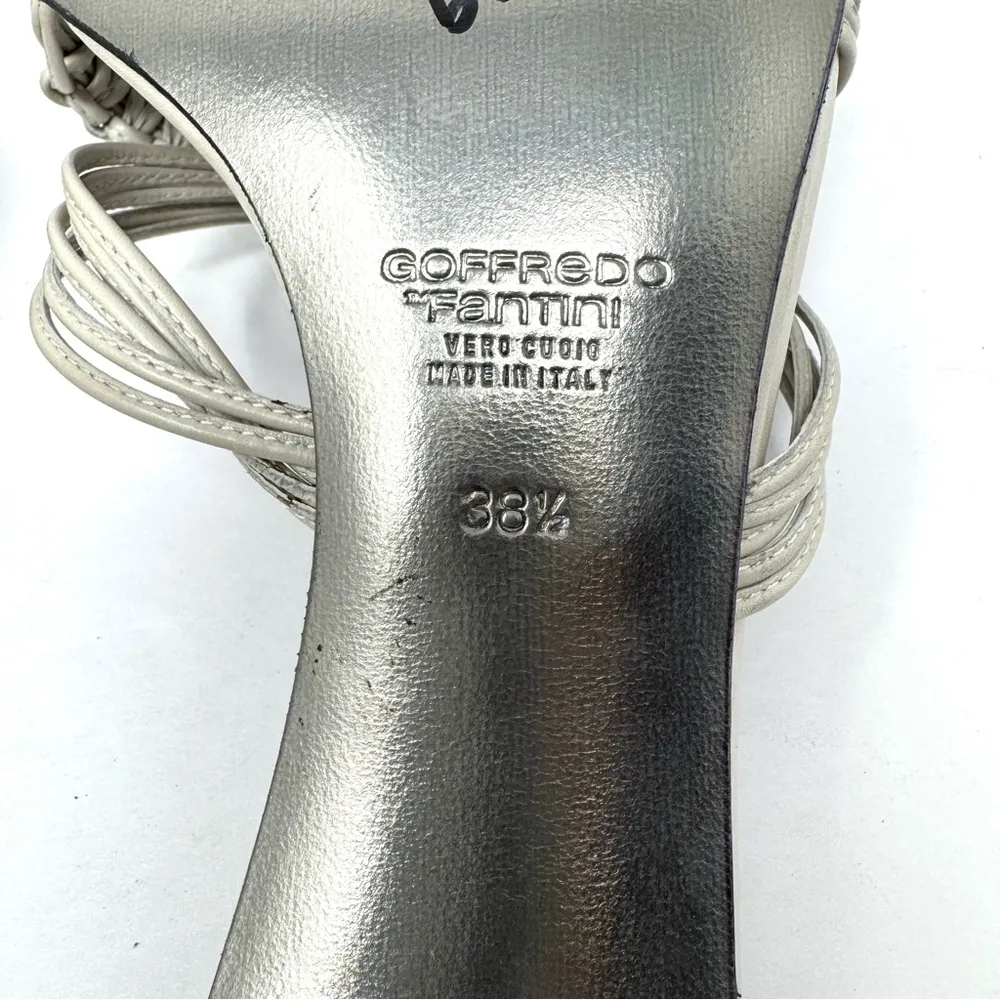 GOFFREDO FANTINI ecru braided leather heel mules, made in Italy, size 38.5 White - Image 10