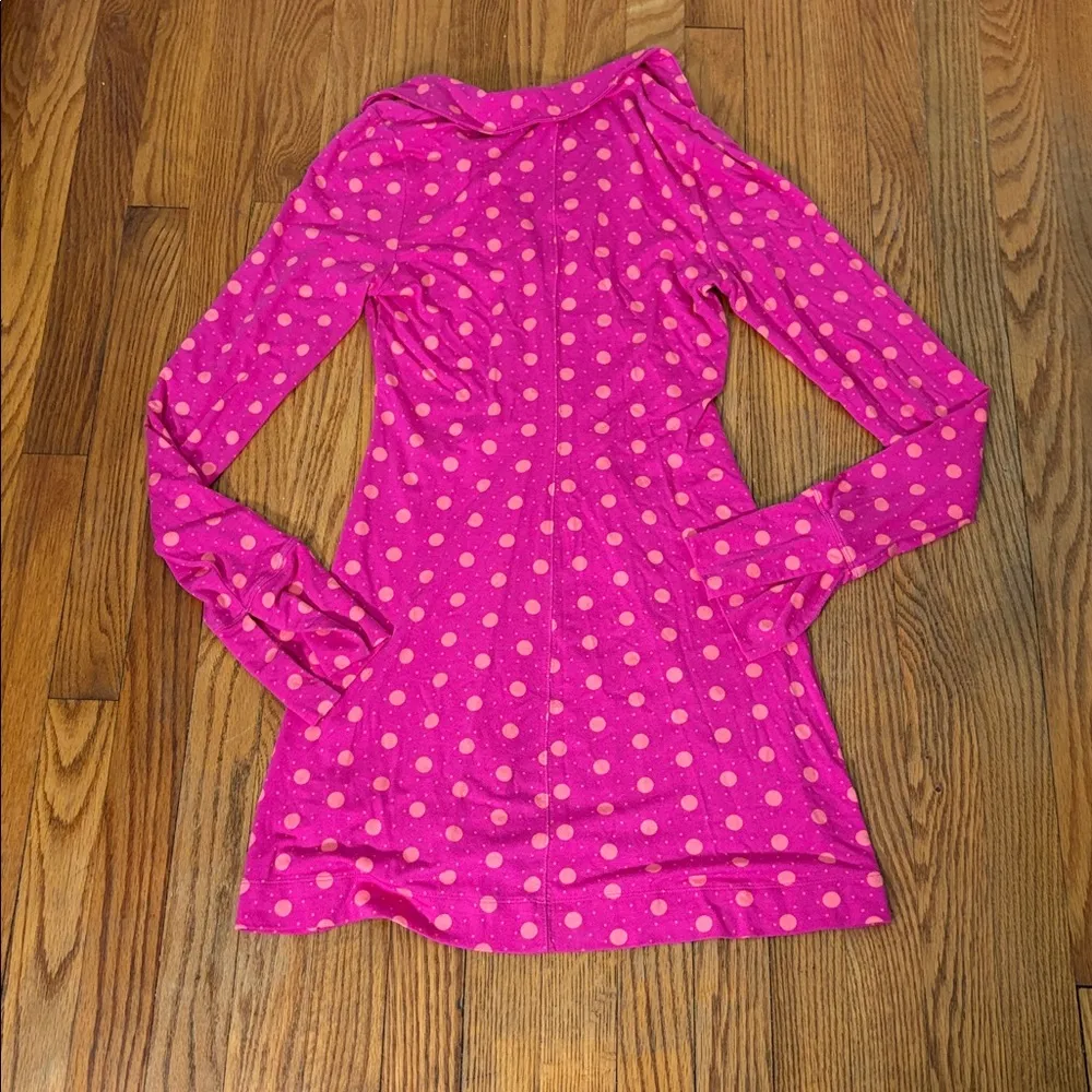 Free‎ People Shayla Mini Dress S Long Sleeve Pink Polka Dots Ruched - Image 9