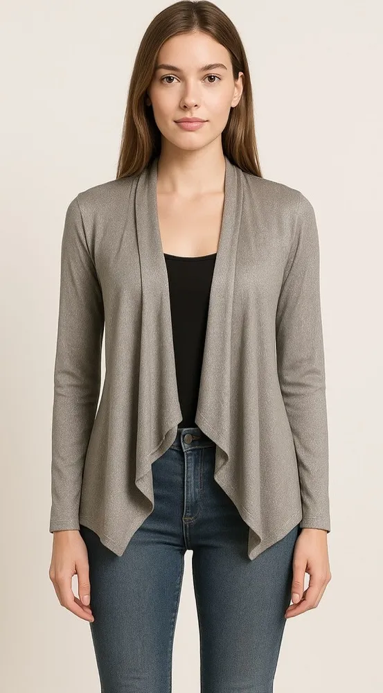 INC International Concepts Women Gray Open Silk Cardigan Sweater Size S modest - Image 1