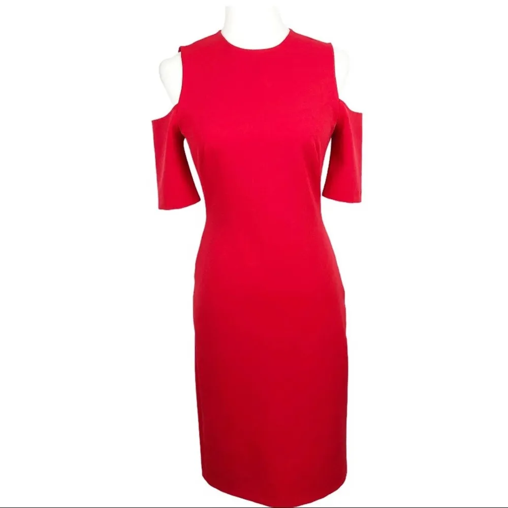 Zara Cut Out Cold Shoulders Holiday Party Shift Midi Dress Red Size Small Xmas - Image 2