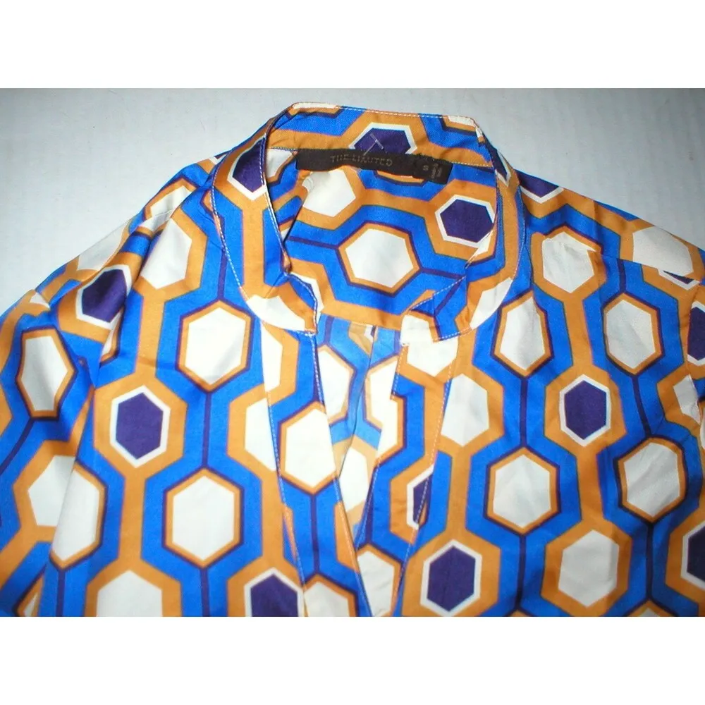 Womens New The Limited Blouse Work Play Blue Orange Cream Geometric Purple S Top - Image 7