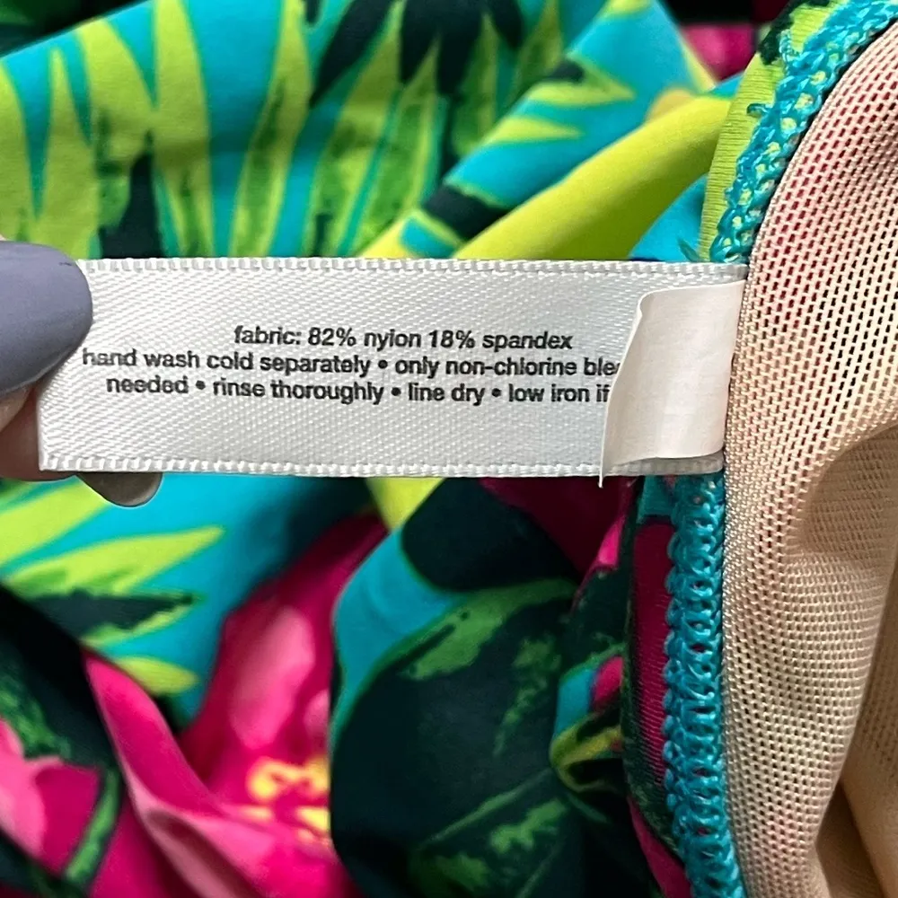 Catherines Swimsuit Swimdress One Piece Swim Dress Floral 32W Blue - Image 7