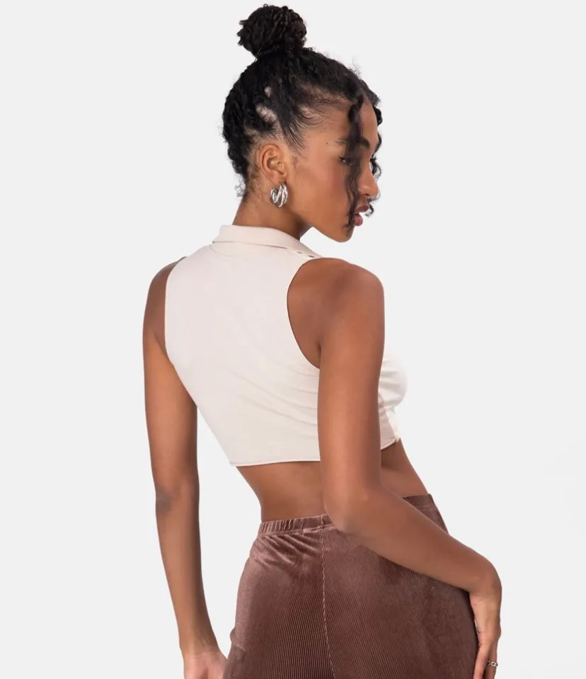 Beige White Colorblock Crop Top - Image 3