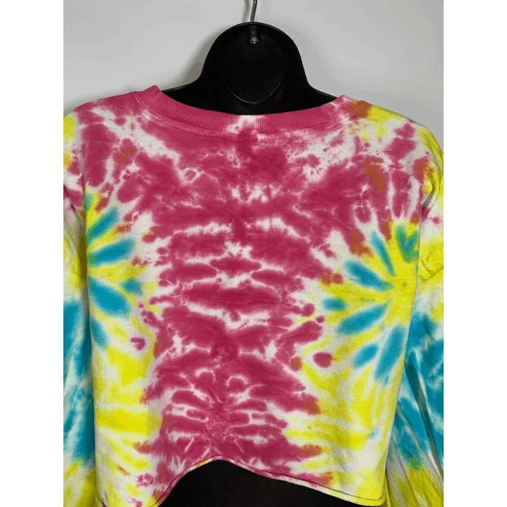 California USA Cropped Tie Dye Long Sleeve T Shirt Size M - Image 4