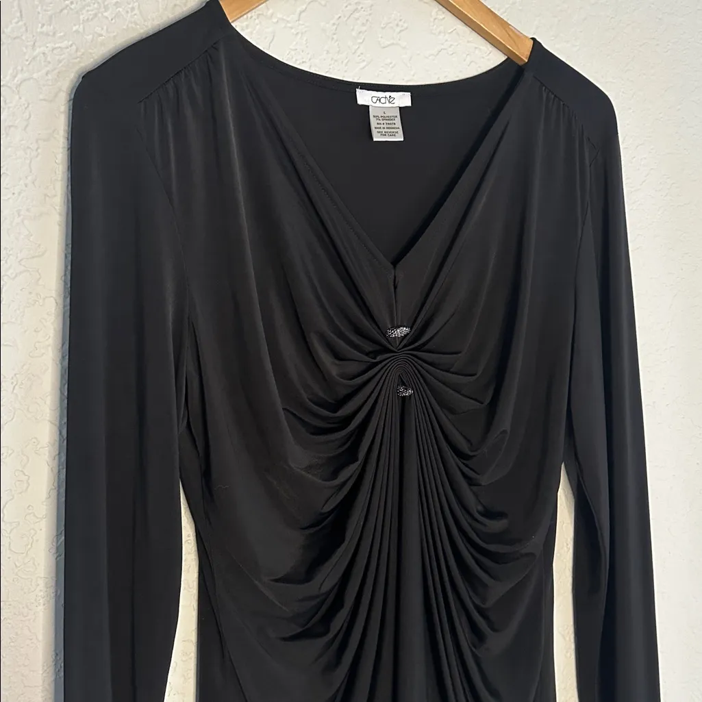 Vintage Cache Black Top Gathered Front Y2K Date Night Going Out V Neck Large - Image 2