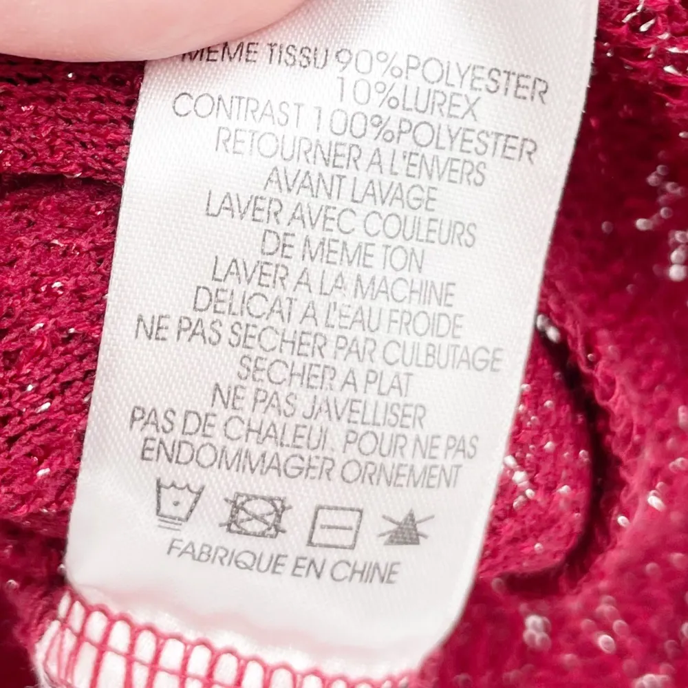 Miss Me Red Lace Knit Sequin Trim Foldover Pocket Short Sleeve Tee Size Medium - Image 9