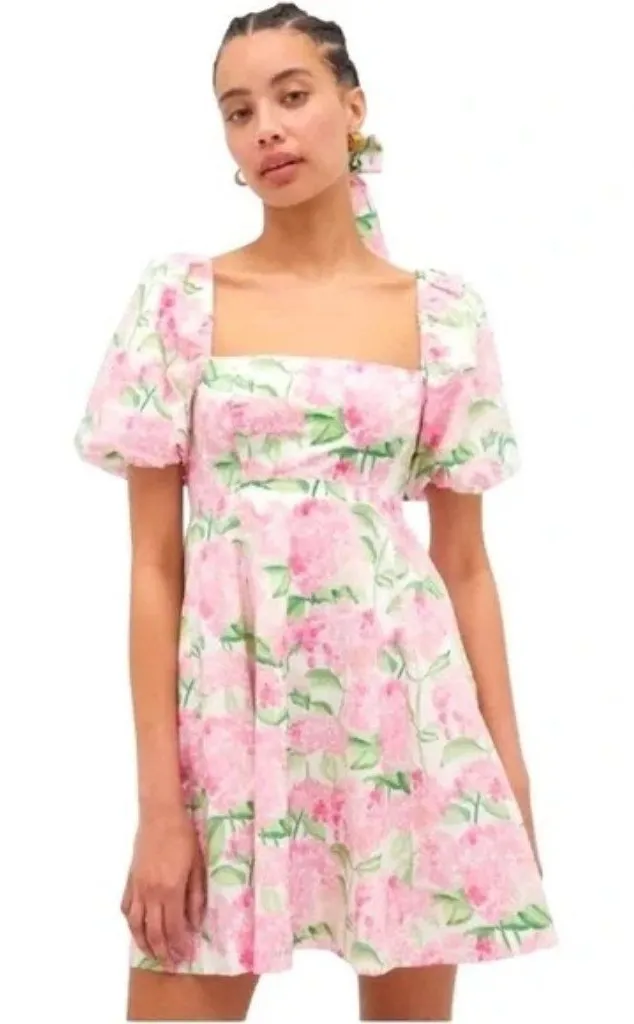 Hill House Smocked Hydrangea Mini Dress With Puff Sleeves Small - Image 1