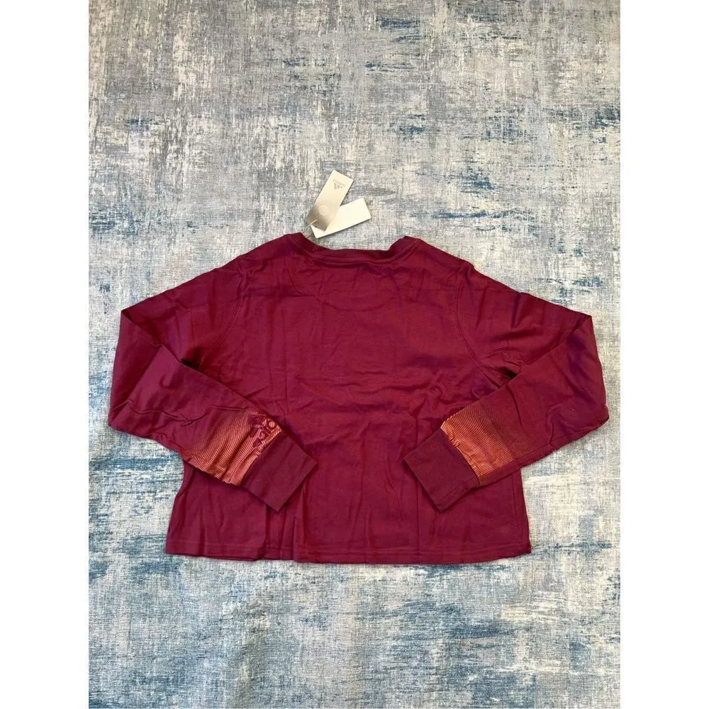NWT! adidas Holiday Shine Graphic Crop Top Burgundy Gold Womens 1X - Image 2