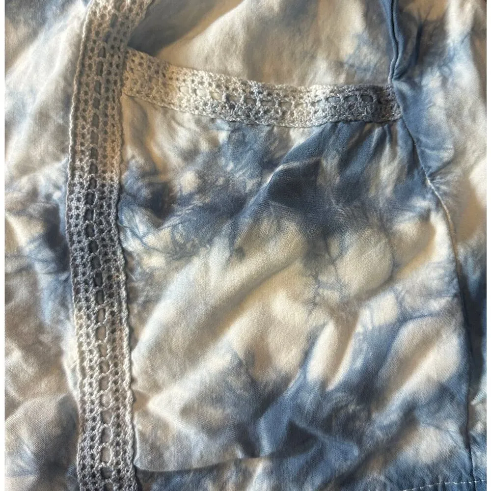Cotton On Tie Dye Short Blue White SMALL Eyelet Lace Pockets Comfy Elastic Waist - Image 3