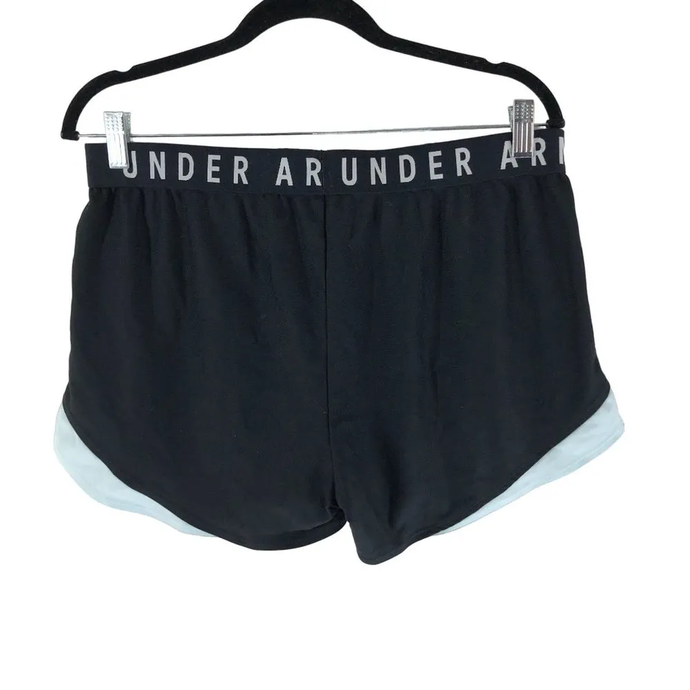 Under Armour Womens Play Up Running Shorts Loose HeatGear Printed Black Blue XL - Image 3