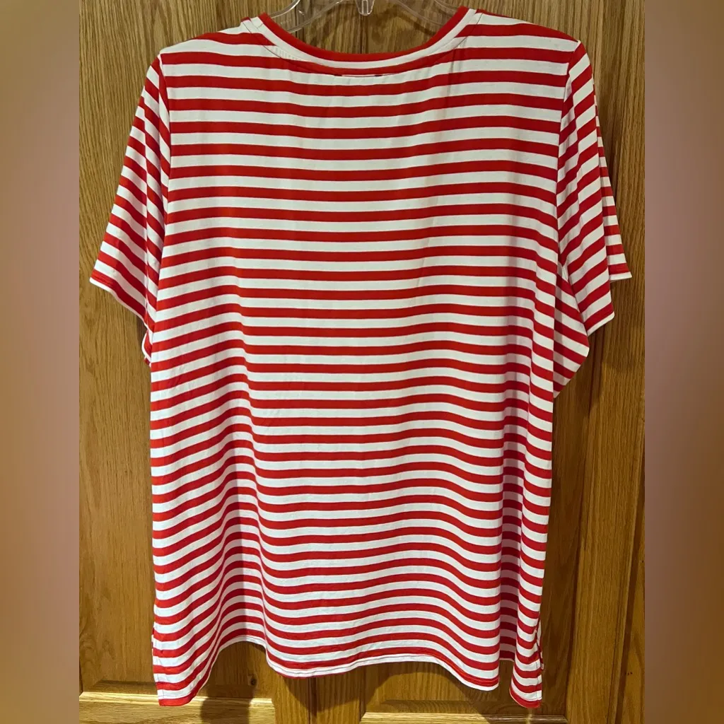 Vince Camuto Short Sleeve Crew Neck Stripe Tee in Tulip Red & White Plus Size 2X - Image 12