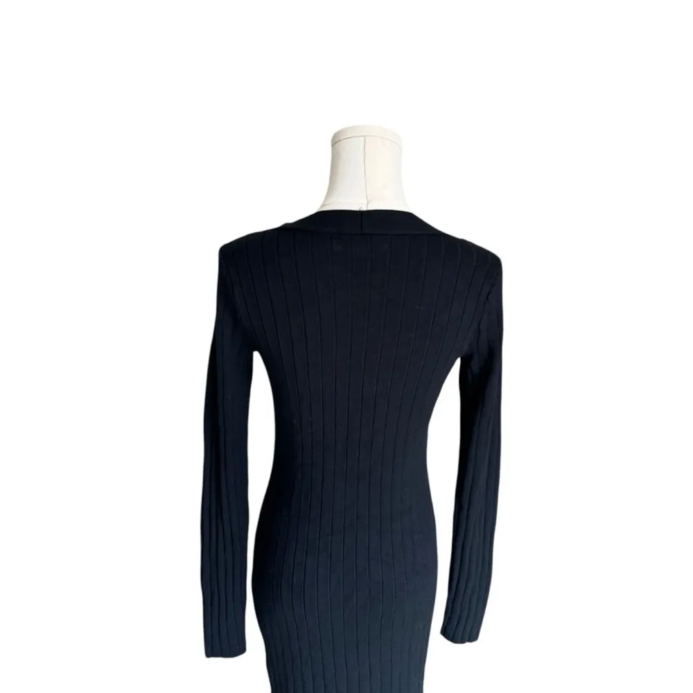 Abercrombie - Black Button Down Deep V Mini Sweater Dress Sz S - Image 5