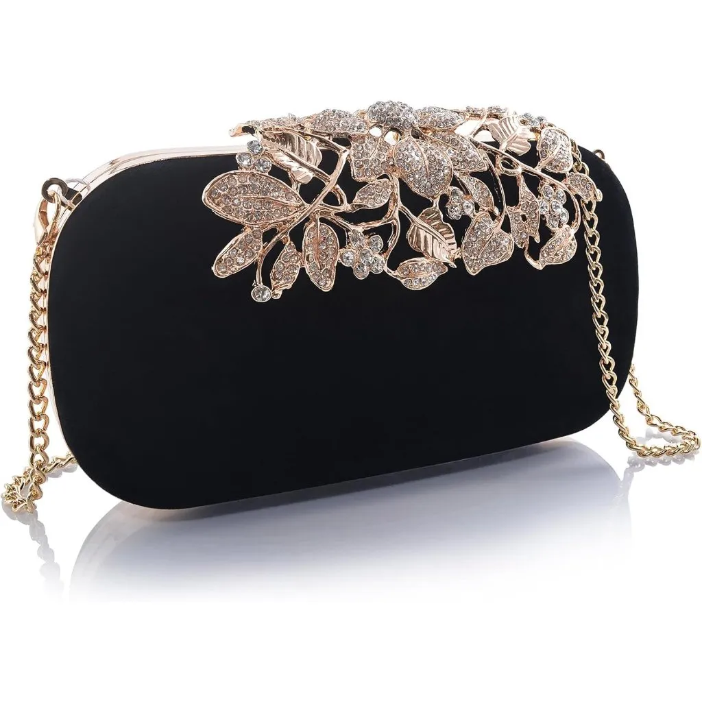 ⚡ Women's Rhinestone Evening Formal Party Prom Crystal Velvet Black Clutch Bag - Image 2
