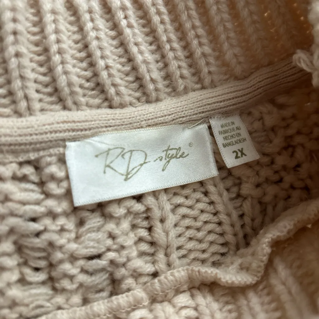 RD Style Beige Cable Knit Sweater - Image 3