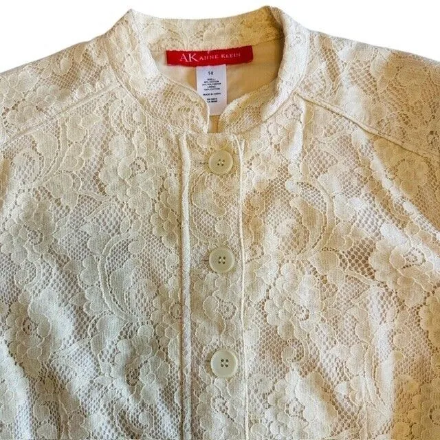 AK Anne Klein Lace Ivory Cream Button Down Jacket Size‎ 14 - Image 4
