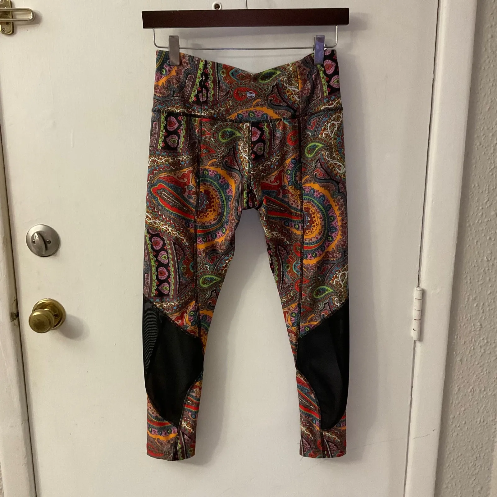 ABS by Allen B. Schwartz Paisley Print Leggings S Boho Athleisure Athletic Sport Red - Image 2