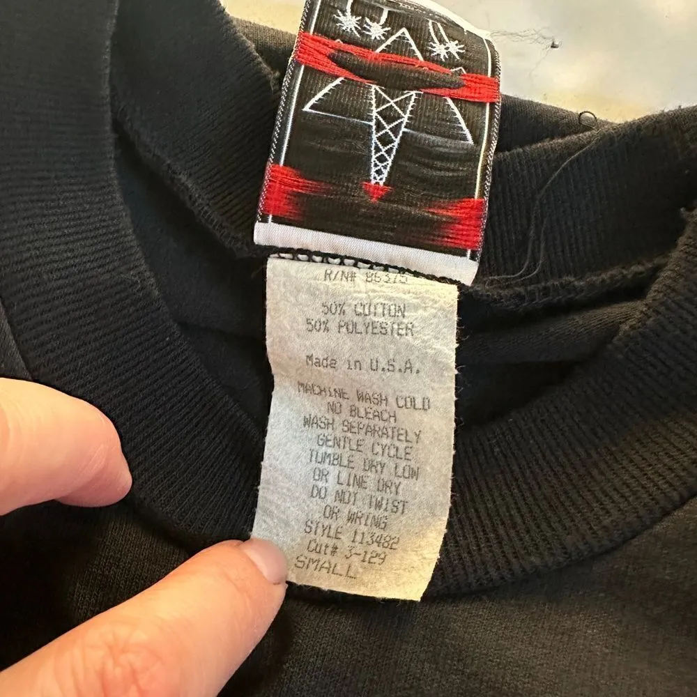 Vintage 80s KWBL Los Angeles Black Sunflower Embellished Short Sleeve T Shirt - Image 6