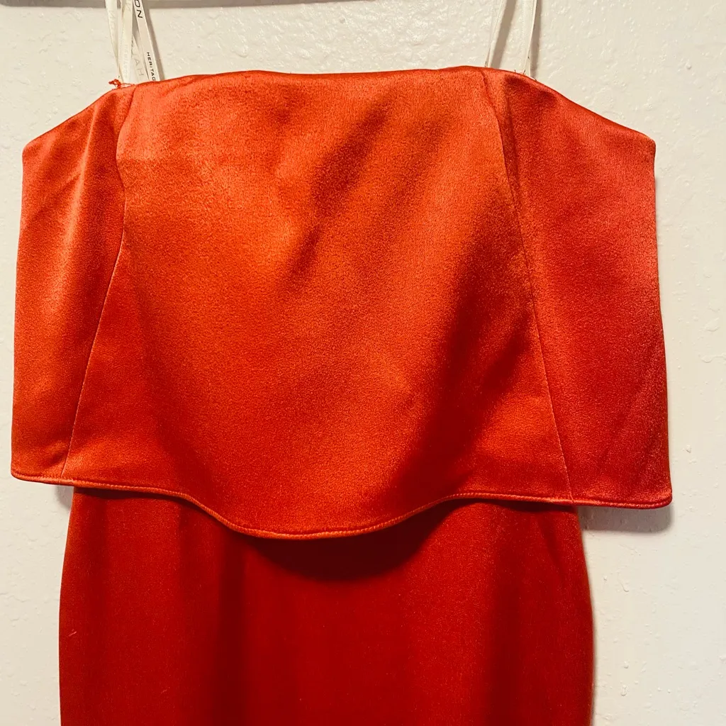 Halston Heritage Strapless Popover Satin Dress in Chili - Image 6