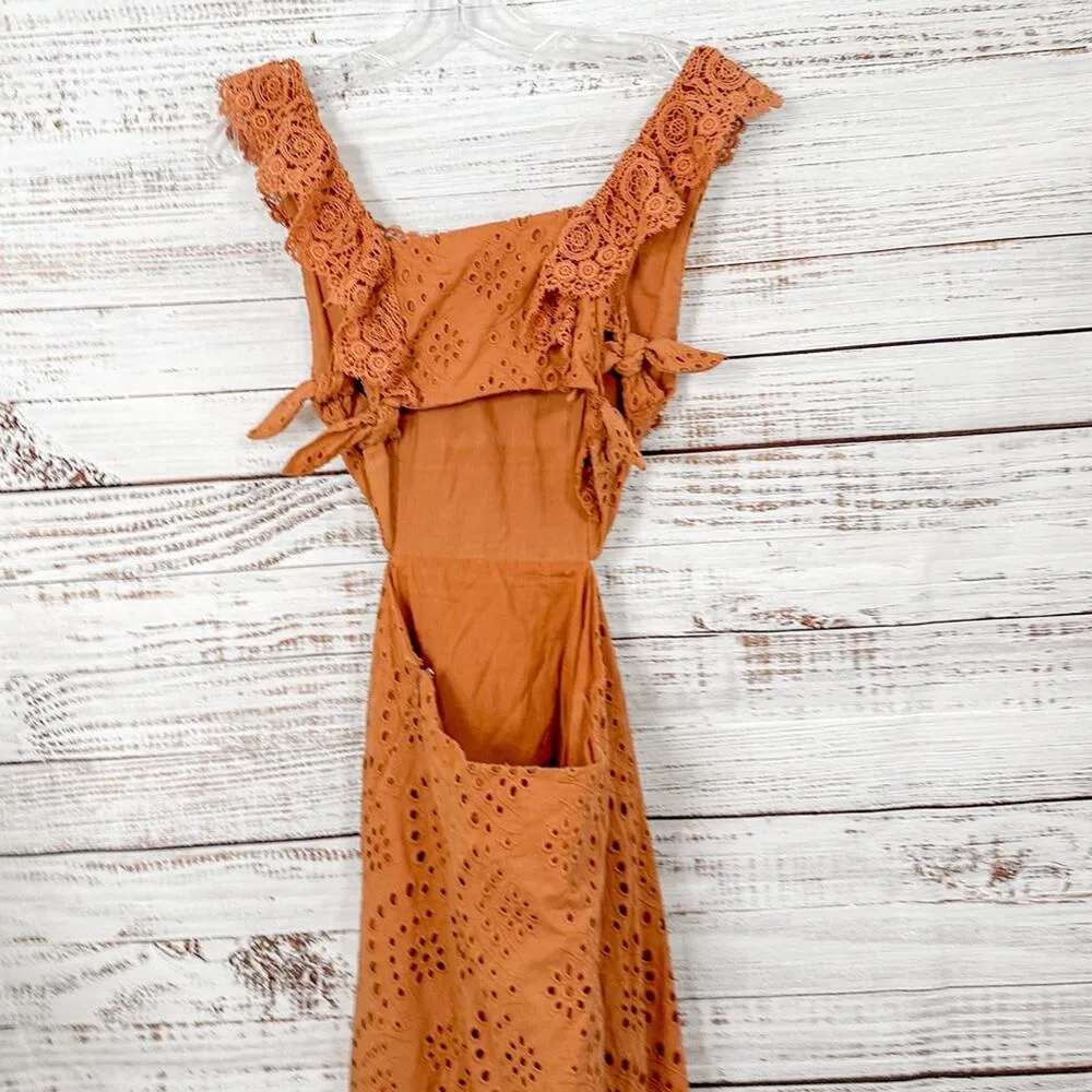 Nightcap x Carisa Rene Aimee Eyelet Copper Maxi Dress, EUC, Size XS MSRP $396 - Image 12