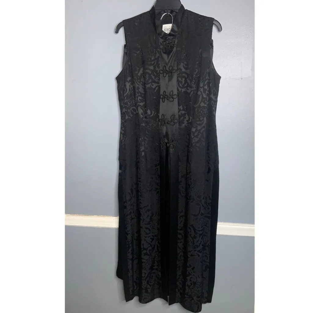 R&M Richards Black Satin Sleeveless Cheongsam & Wide Leg Pants Size 14 - Image 4