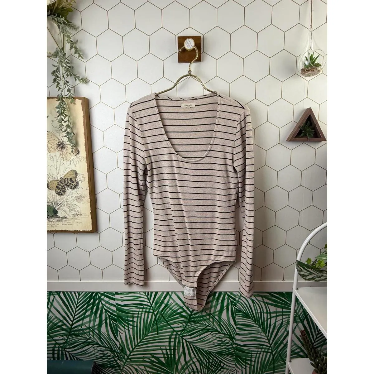 Madewell Cream Striped Long Sleeve Bodysuit - Size - Medium - Image 2