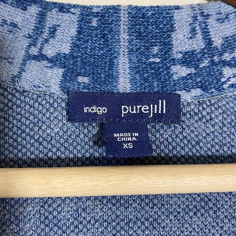 NWOT J. Jill Pure Jill Indigo Abstract Knit Cardigan Sweater Womens XS Blue Cozy - Image 7