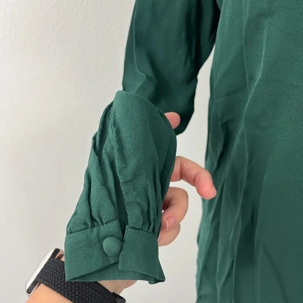 ALC Size 4 Green Liza Silk Choker Deep V-Neck Long Sleeve Blouse - Image 13