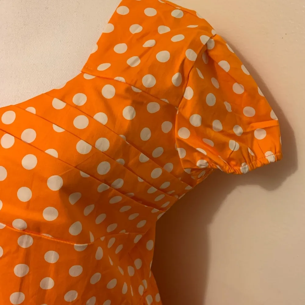 Vibrant Orange Polka Dot Rockabilly Dress - Image 5