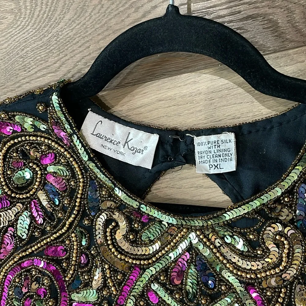 Laurence Kazar Silk Vintage Stunning Beaded Sequin Sexy Evening Gown Petite XL - Image 3