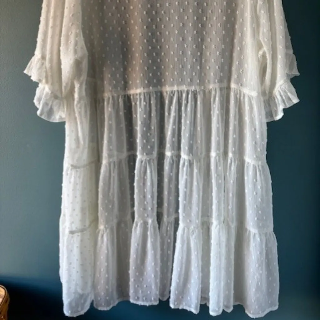 Torrid 0 White L Cover Up Swiss Dot Sheer Open Feminine Boho Tiered Layering - Image 4