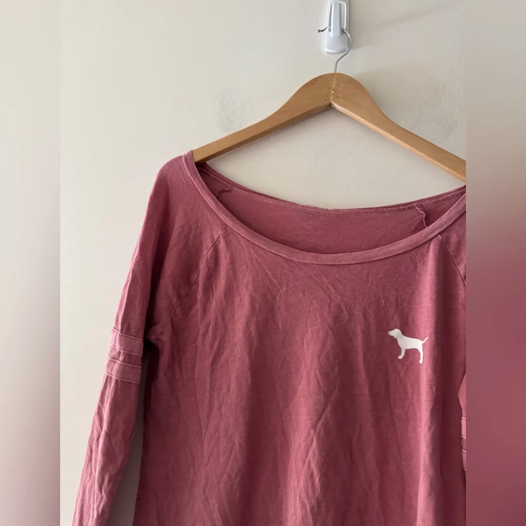 PINK by Victoria's Secret Salmon Pink Long Sleeve Scoop Neck T-Shirt - Image 2