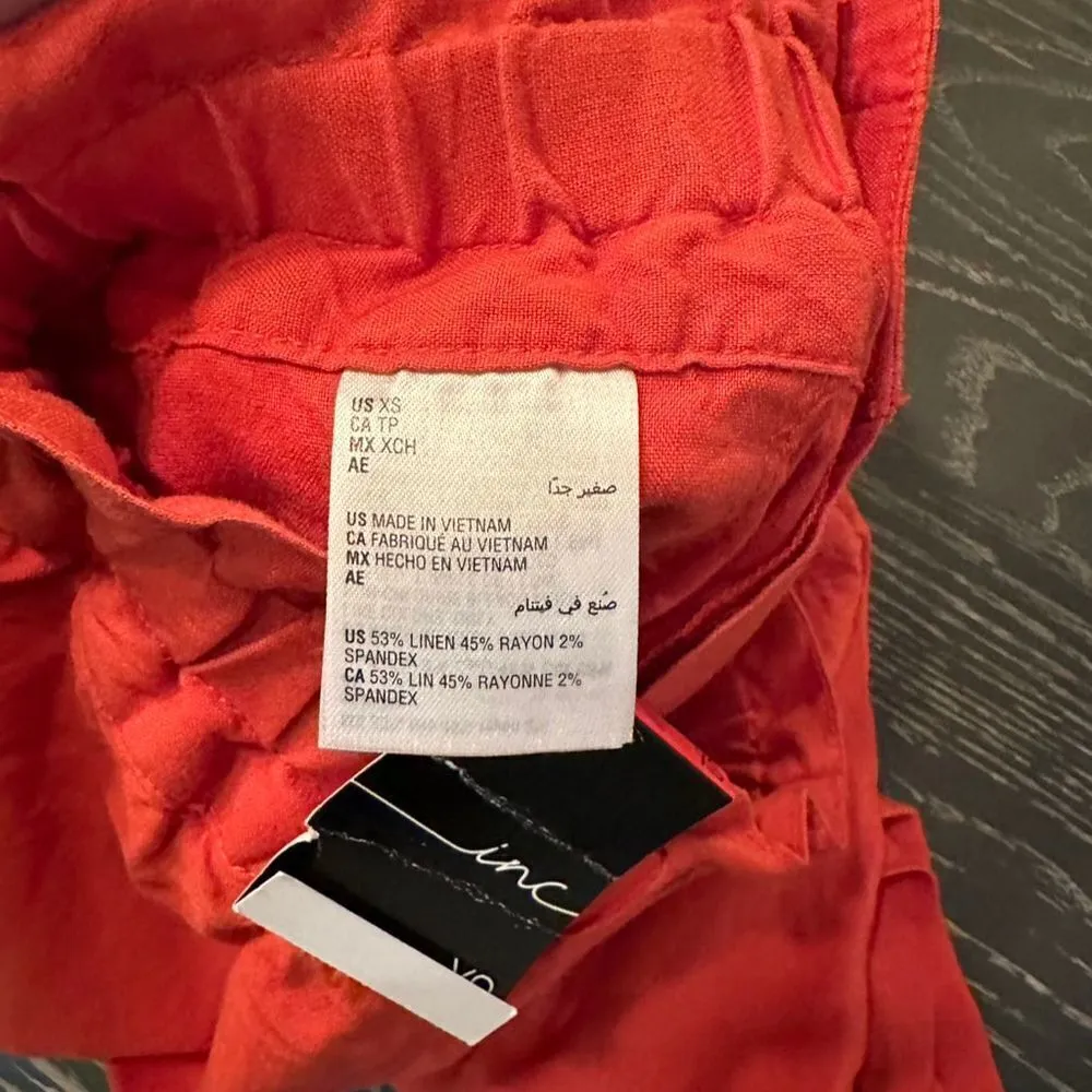 INC Linen Blend High Rise Bermuda Shorts with Tie-Belt, Orange, XS - Image 3