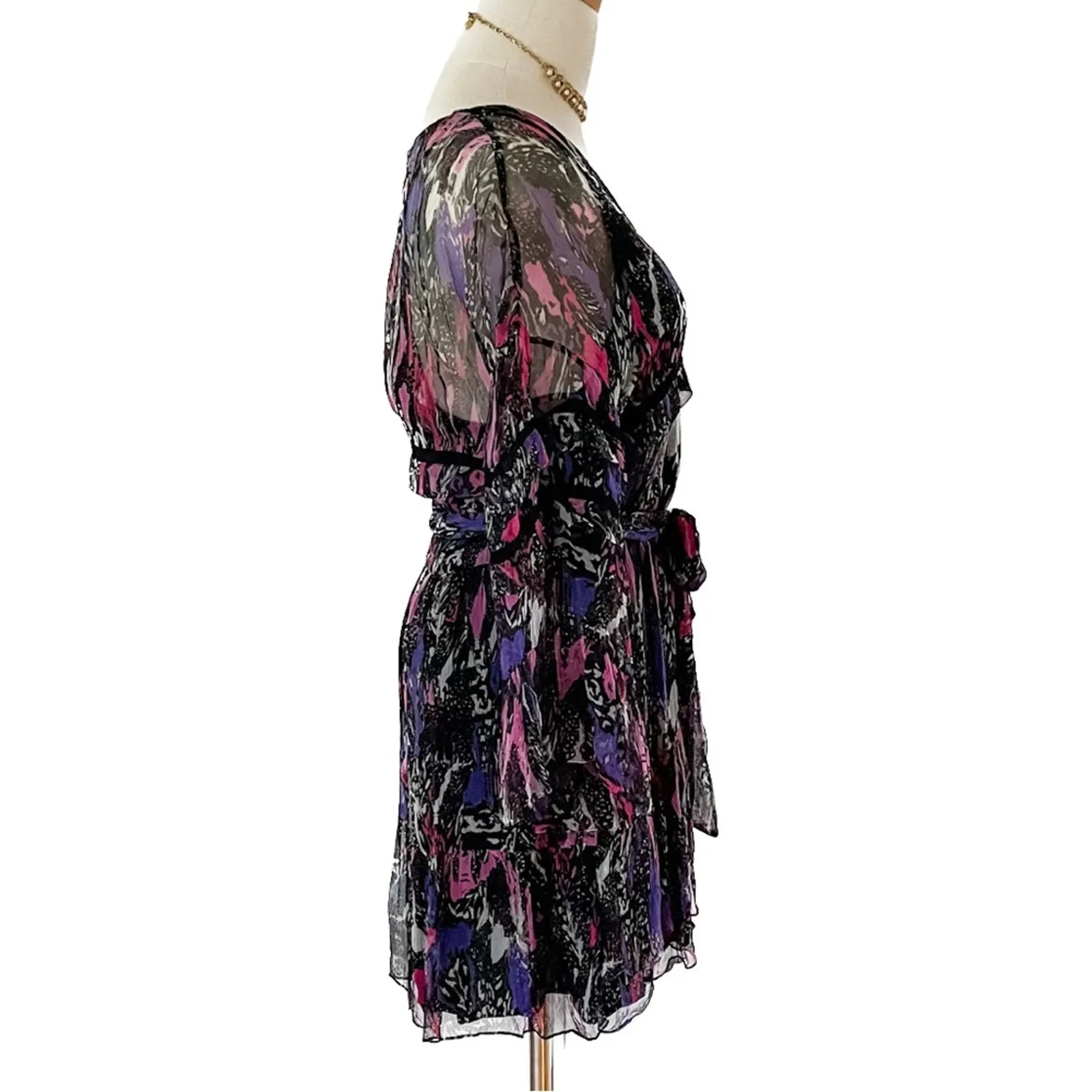 IRO Clash Floral Chiffon Ruffle Mini Dress black pink punk size FR 34 / US XS 2 - Image 9