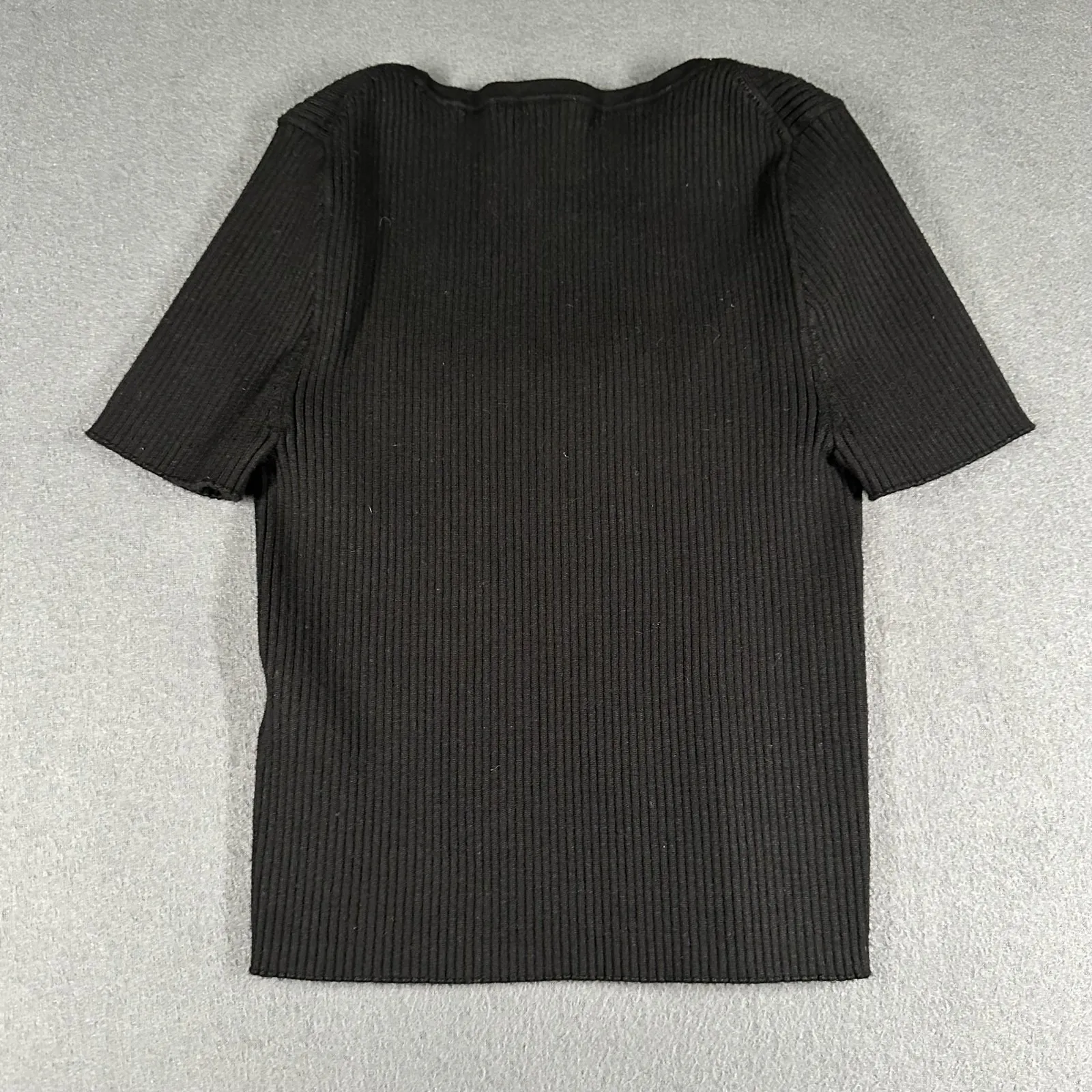 Madewell Shirt Womens Small Black Ribbed Square Neck Short Sleeve Stretch Top - Image 11