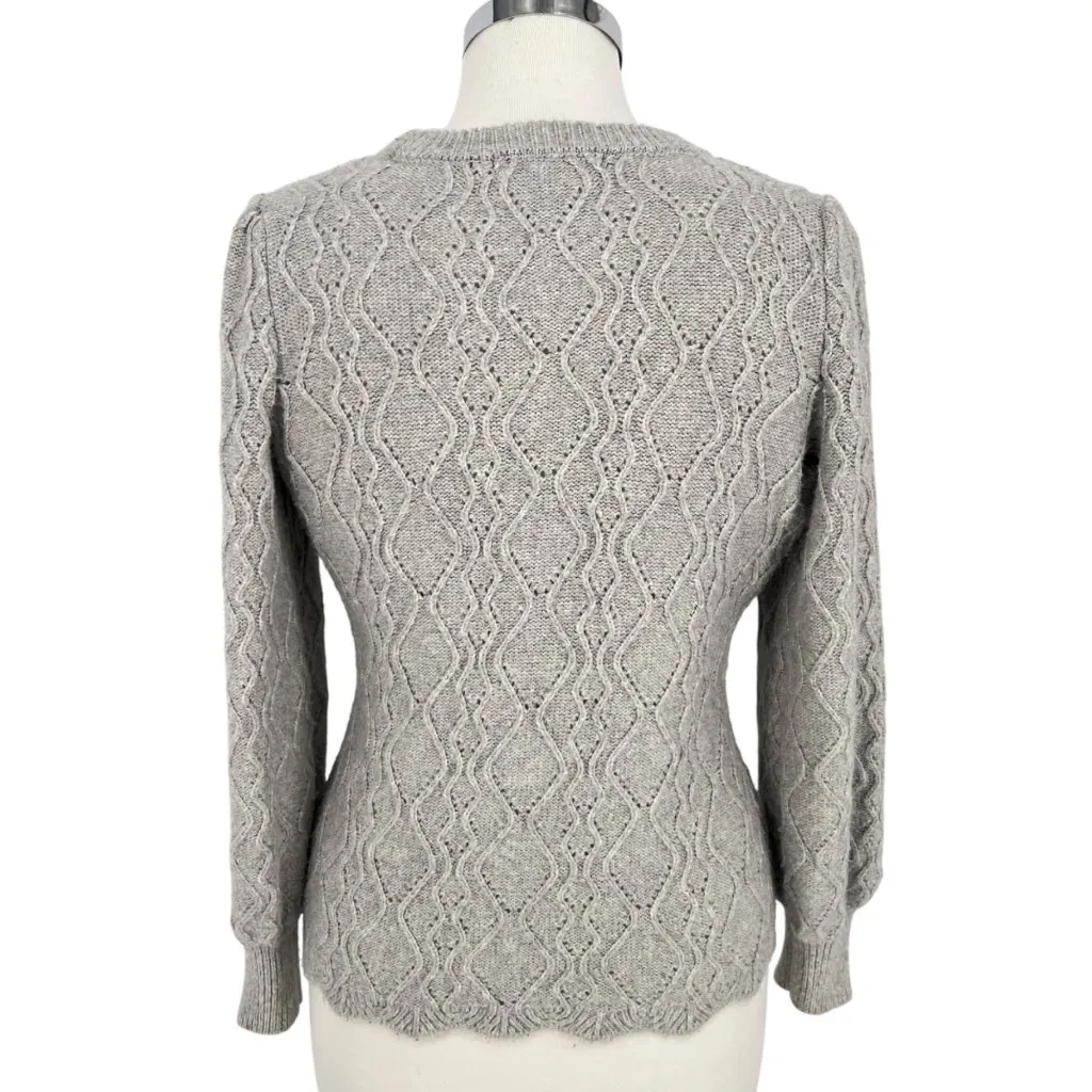 Tahari Textured Knit Puff Sleeve Sweater Gray Size Medium - Image 7