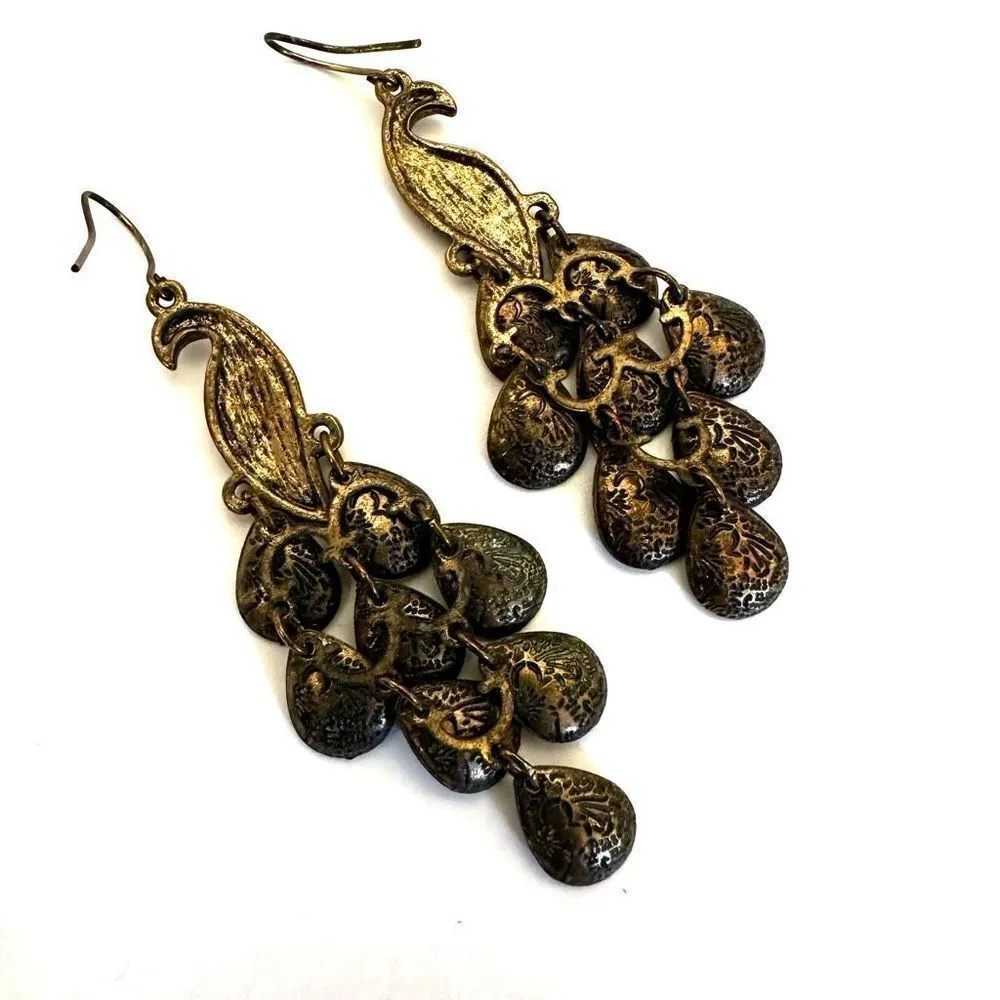 Peacock dangly drop earrings - Image 5