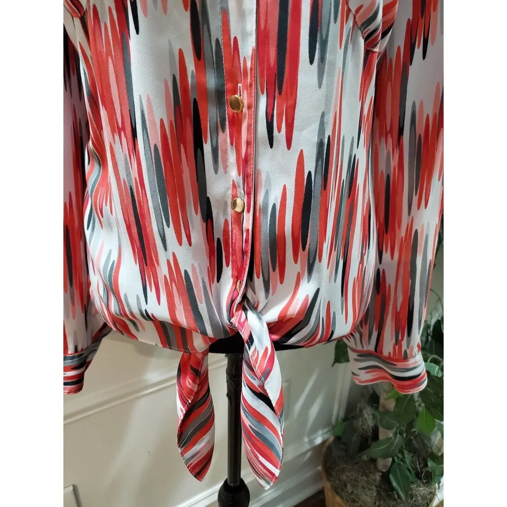 JM Collections Women Multicolor Collared Long Sleeve Casual Button Down Shirt XL - Image 5