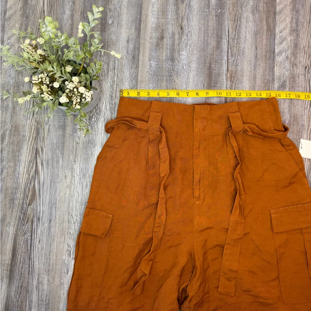 A New Day Womens Linen Blend Burnt Orange Cargo Shorts Pockets Mid Rise Large - Image 8