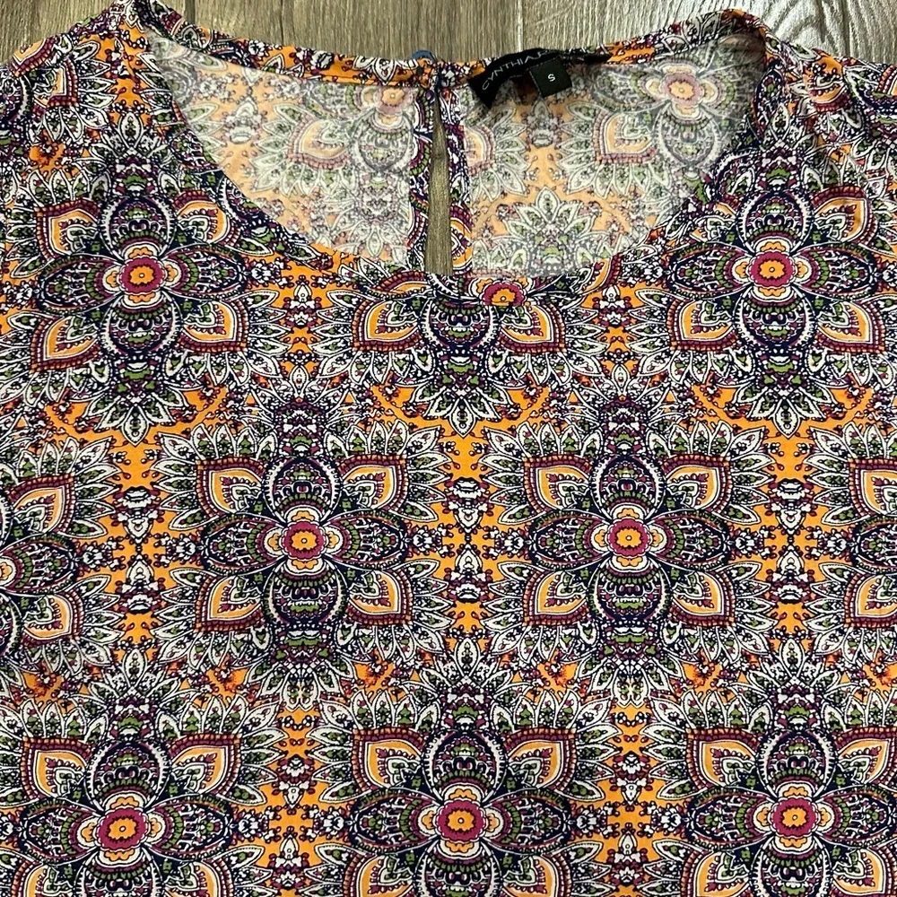 Cynthia Rowley Bright Multi Color Boho Print Cap Sleeve Lightweight Blouse S - Image 4