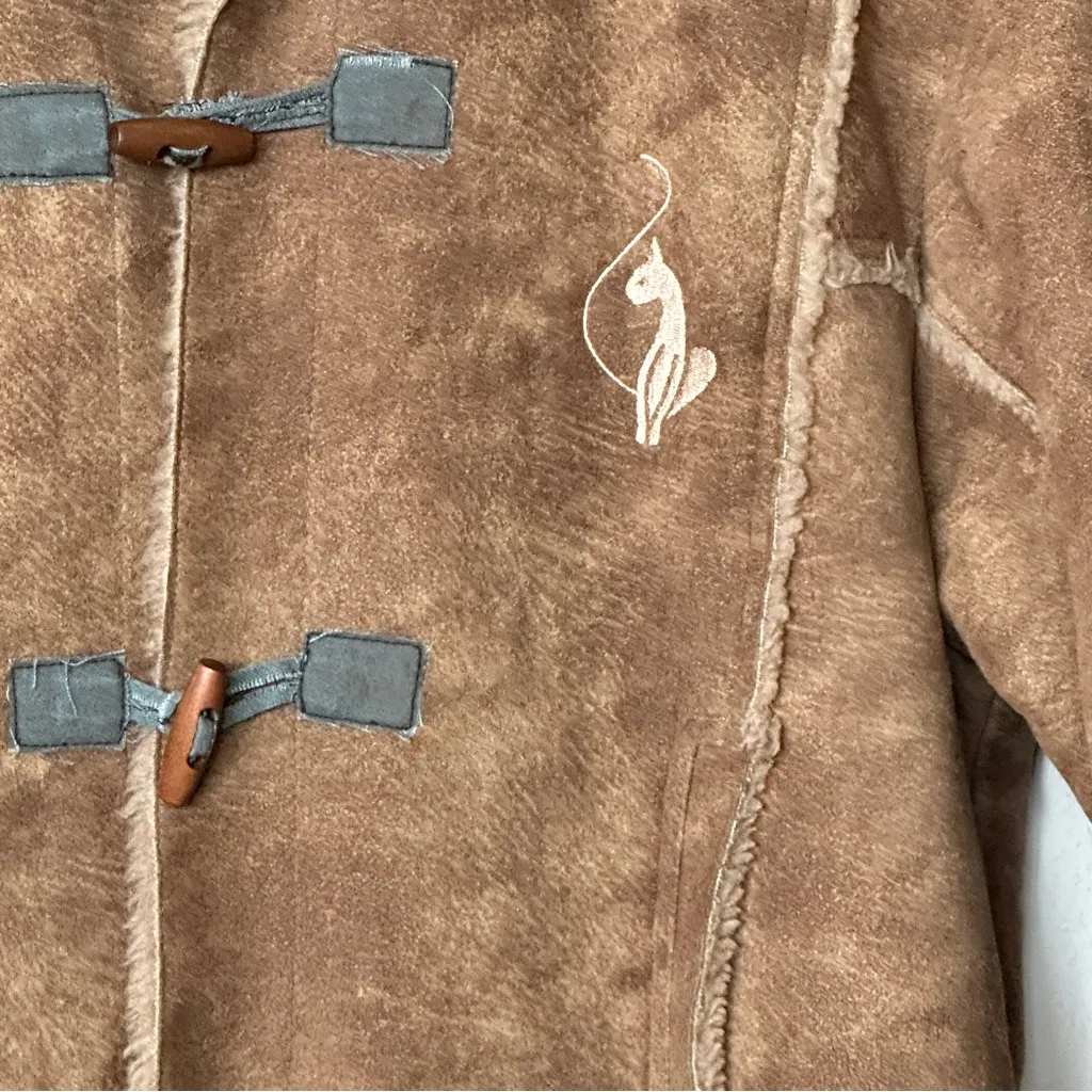 Baby Phat Penny Lane Y2K VTG Tan Toggle Coat faux suede Sherpa Embroidered XL - Image 12