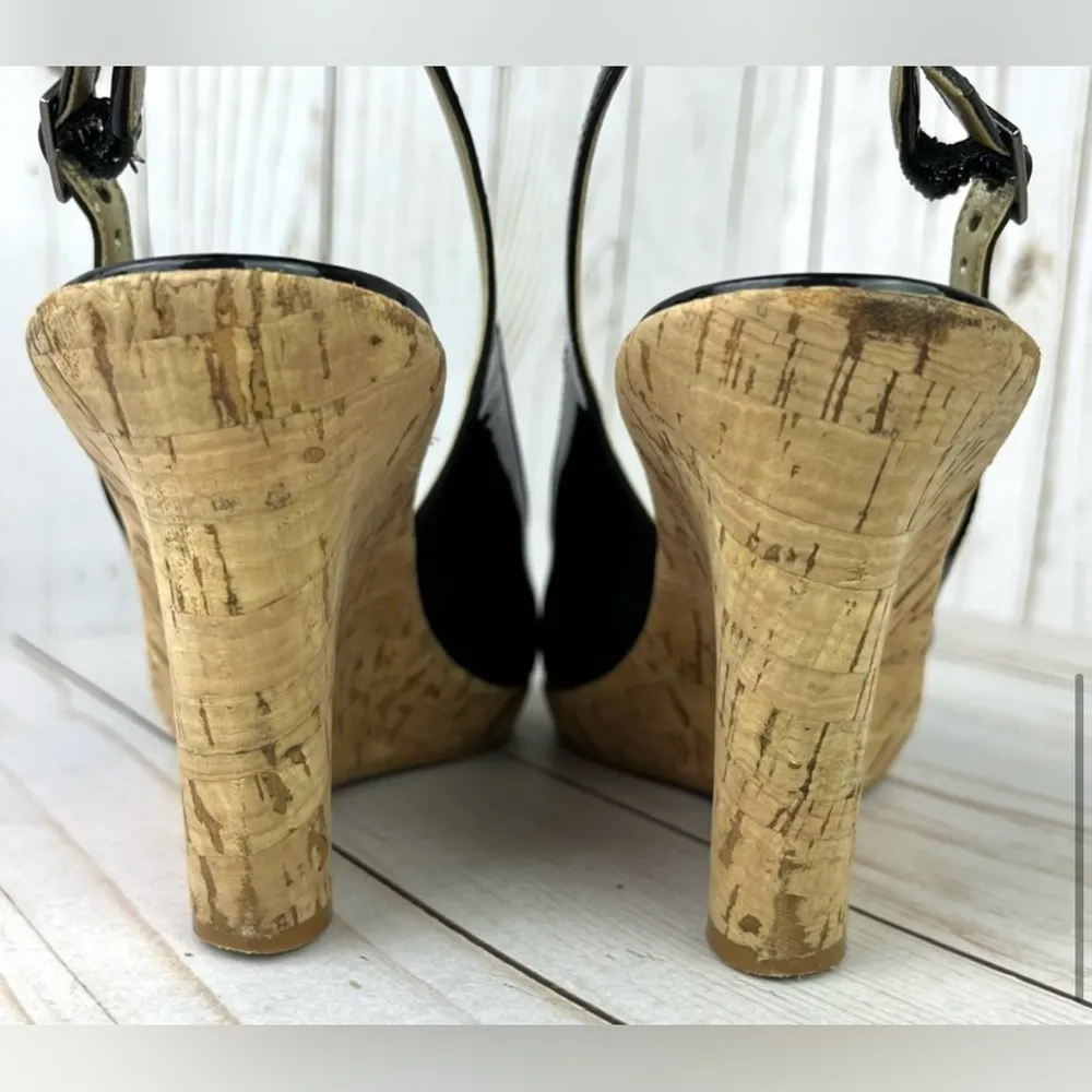patent leather wedge heel sandals - size 8.5 - Image 7