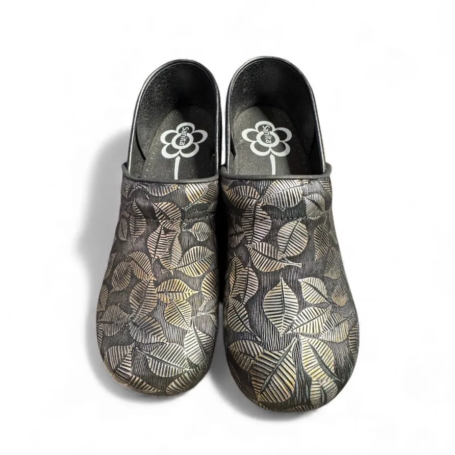 Sanita black and silver Leaf Patterned Women's Clogs size 40 - Image 2
