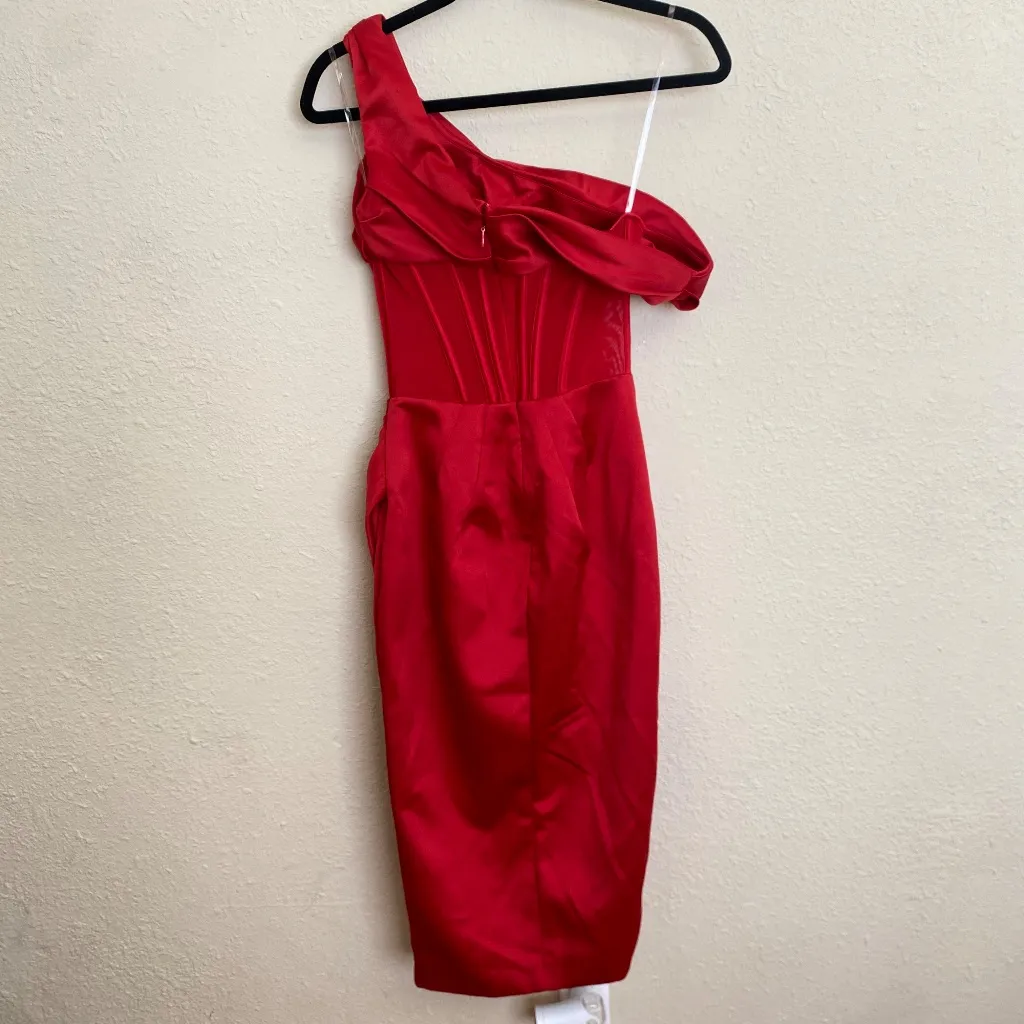 House of CB "Lulu" Red Asymmetric Drape Midi Corset Dress NWOT‎ size M - Image 8