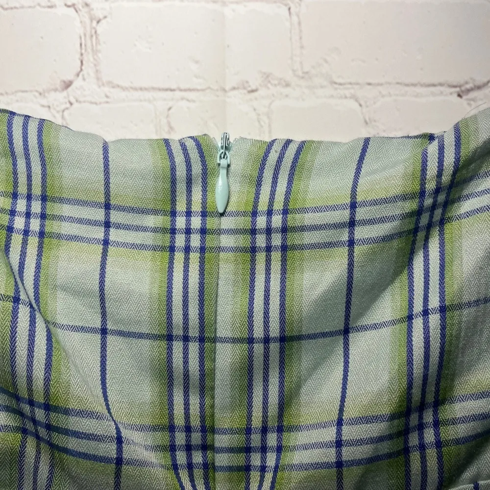 Princess Polly Green Plaid Square Neck Puff Sleeve Mini Dress Size 10 - Image 6