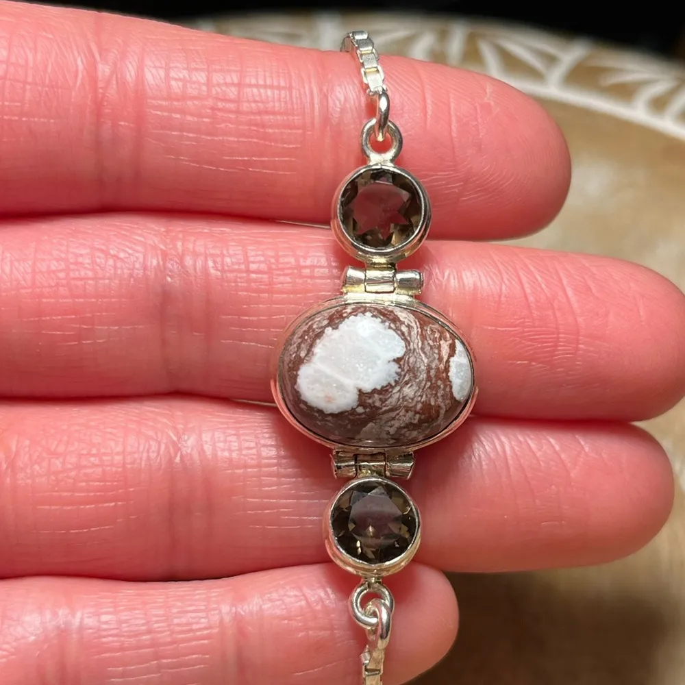 Agate & Smoky Topaz Stone Box Chain 925  Bracelet - Image 11