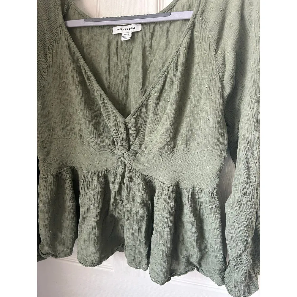 American Eagle Green Long Sleeved Top - Large - Image 3