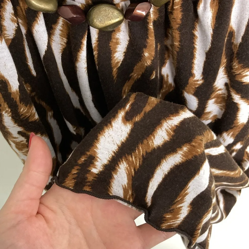 J.T.B Tunic Tank Top Cheetah Print Y2K Women’s Size Small Beaded Brown Tan - Image 5