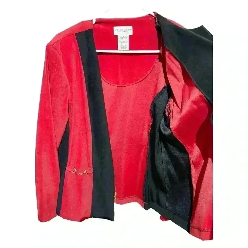 Vintage Jaclyn Smith Red & Black Colorblock Jacket Sz 14 Mob Wife Old Money - Image 5