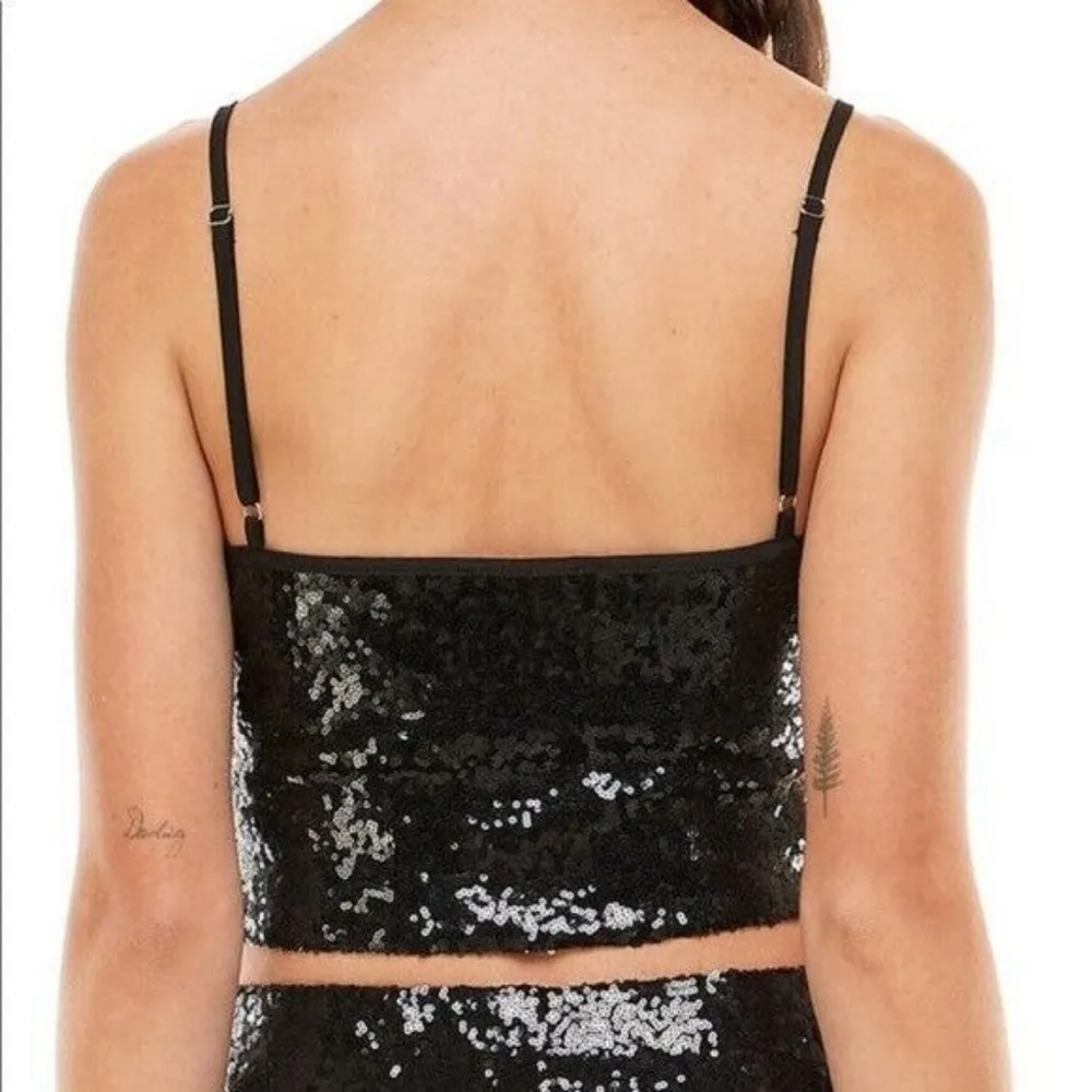 Wayf Emma Rose Top Women's Small Black Sequin Crop Sleeveless Blouse - Image 2